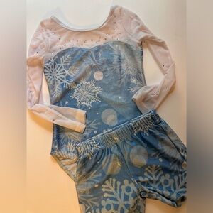 Blue Snowflake Sparkle Leotard + Matching Shorts